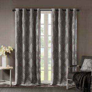 SunSmart - 108"x50" Byron Ogee Knitted Jacquard Blackout Curt Dark Gray